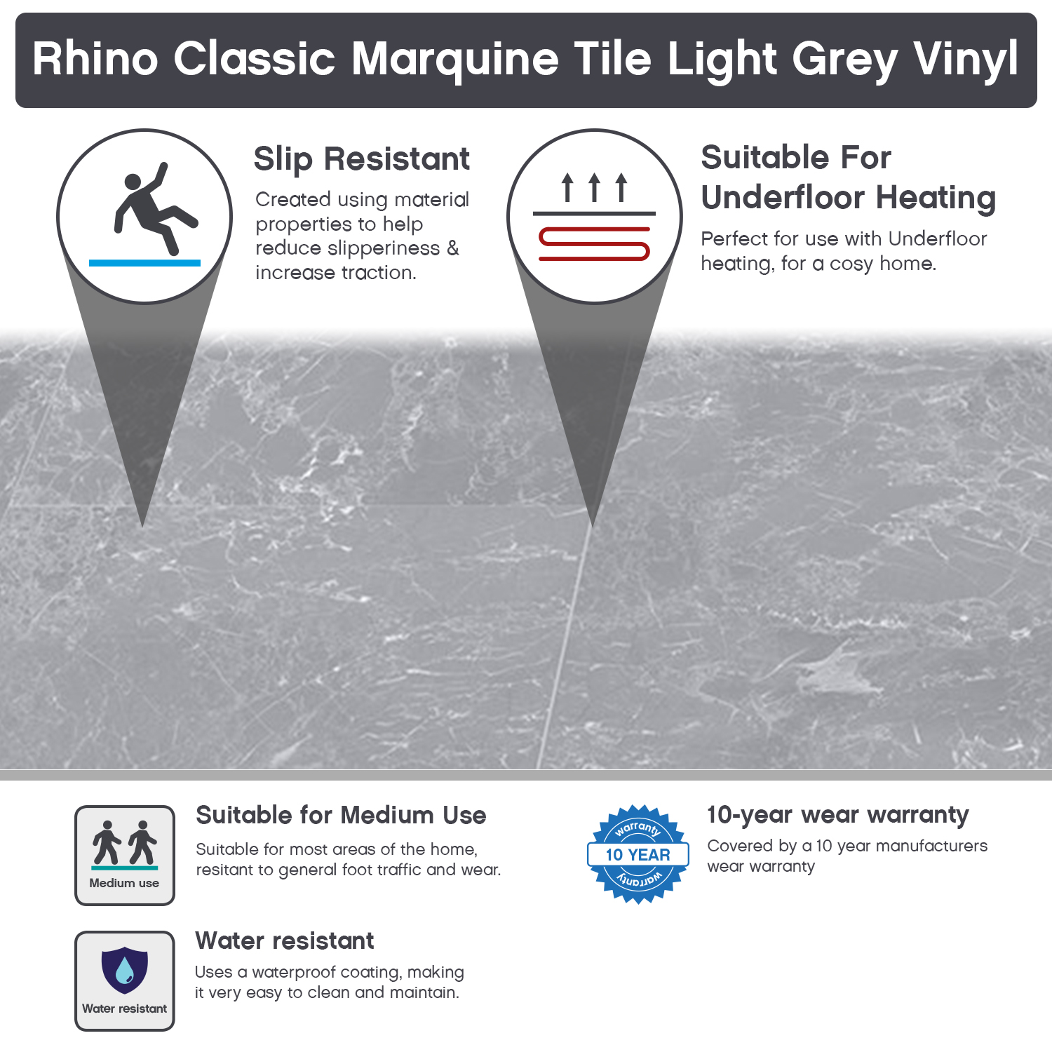 Rhino Classic Marquine Tile Light Grey, Rhino Classic Cottage Stone Vinyl Flooring