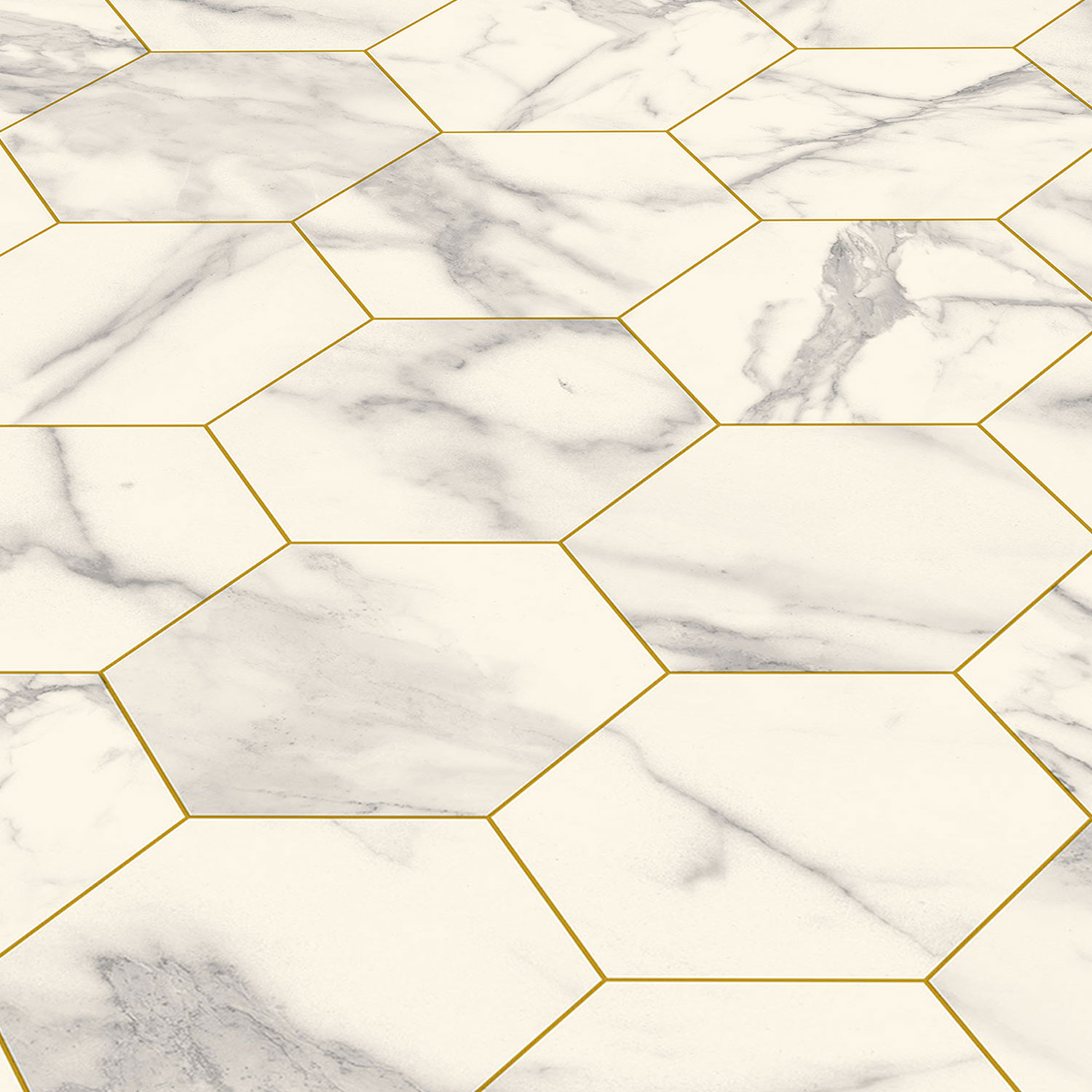 Platinum Marble Bianco Hexagon Gold, Hexagon Carpet Tiles Uk